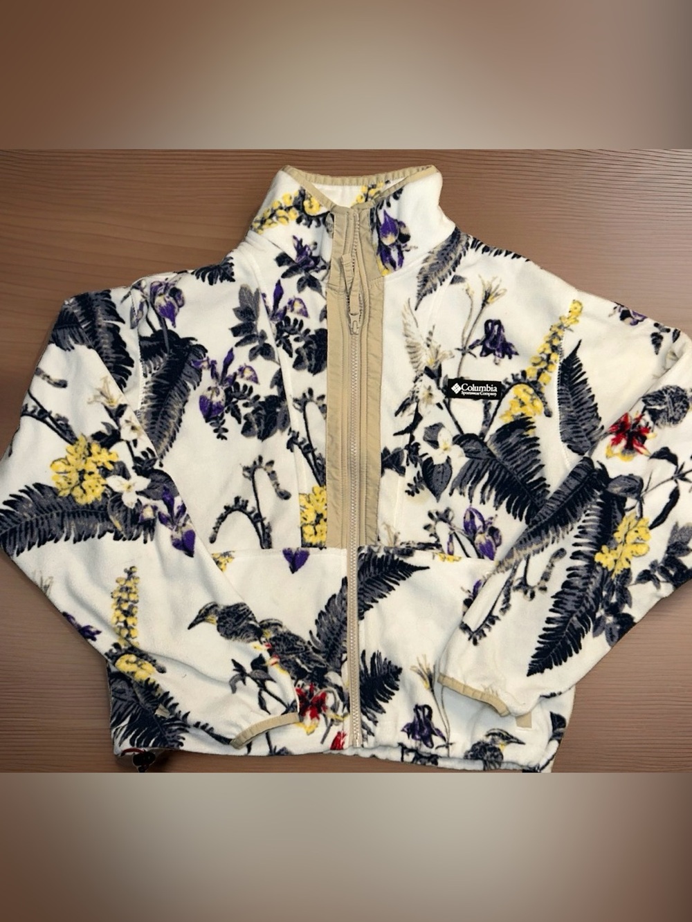 Columbia Quarter Zip Fleece Floral/Cream Women’s Small Cream Purple Black Tan